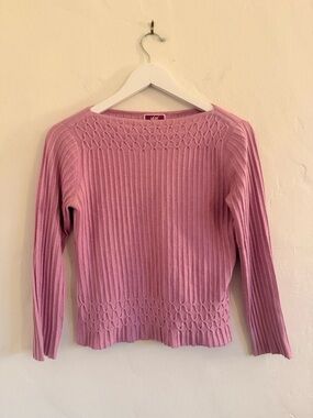 Pink Cable-Detail Ribbed Sweater